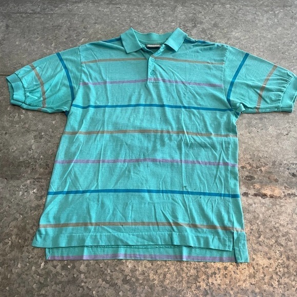 Vintage Levi's Striped Polo Shirt 80s Retro Blue Thin Cotton Poly Mens Medium - Picture 1 of 16